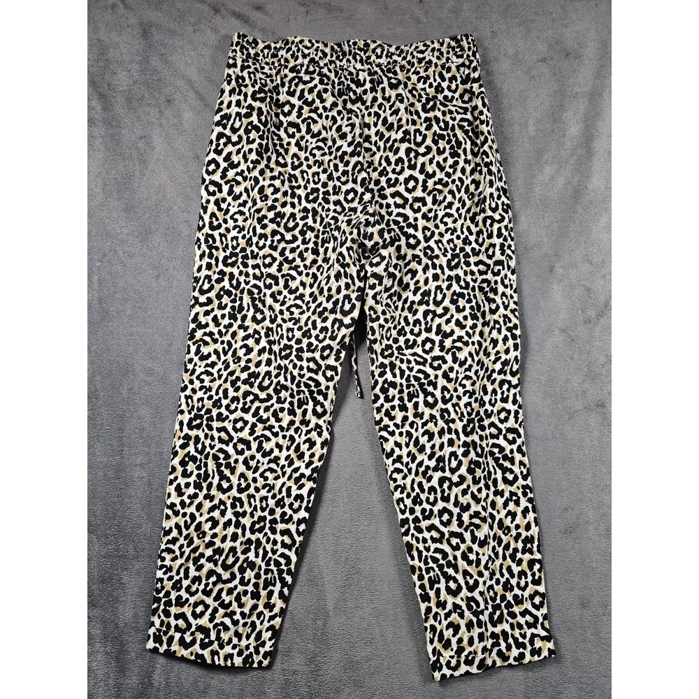 J.Crew Womens‎ Leopard Print Joggers 10 Linen Cotton Drawstring Casual Lounge